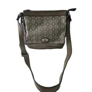 FOSSIL Brown Taupe Crossbody Bag Adjustable Strap Leather Accents